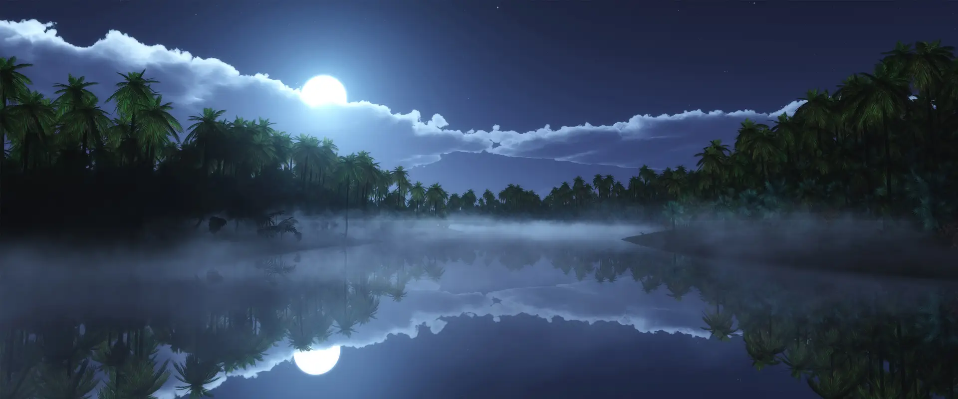 Full Moon Tropical Coast Night Ultrawide Wallpaper