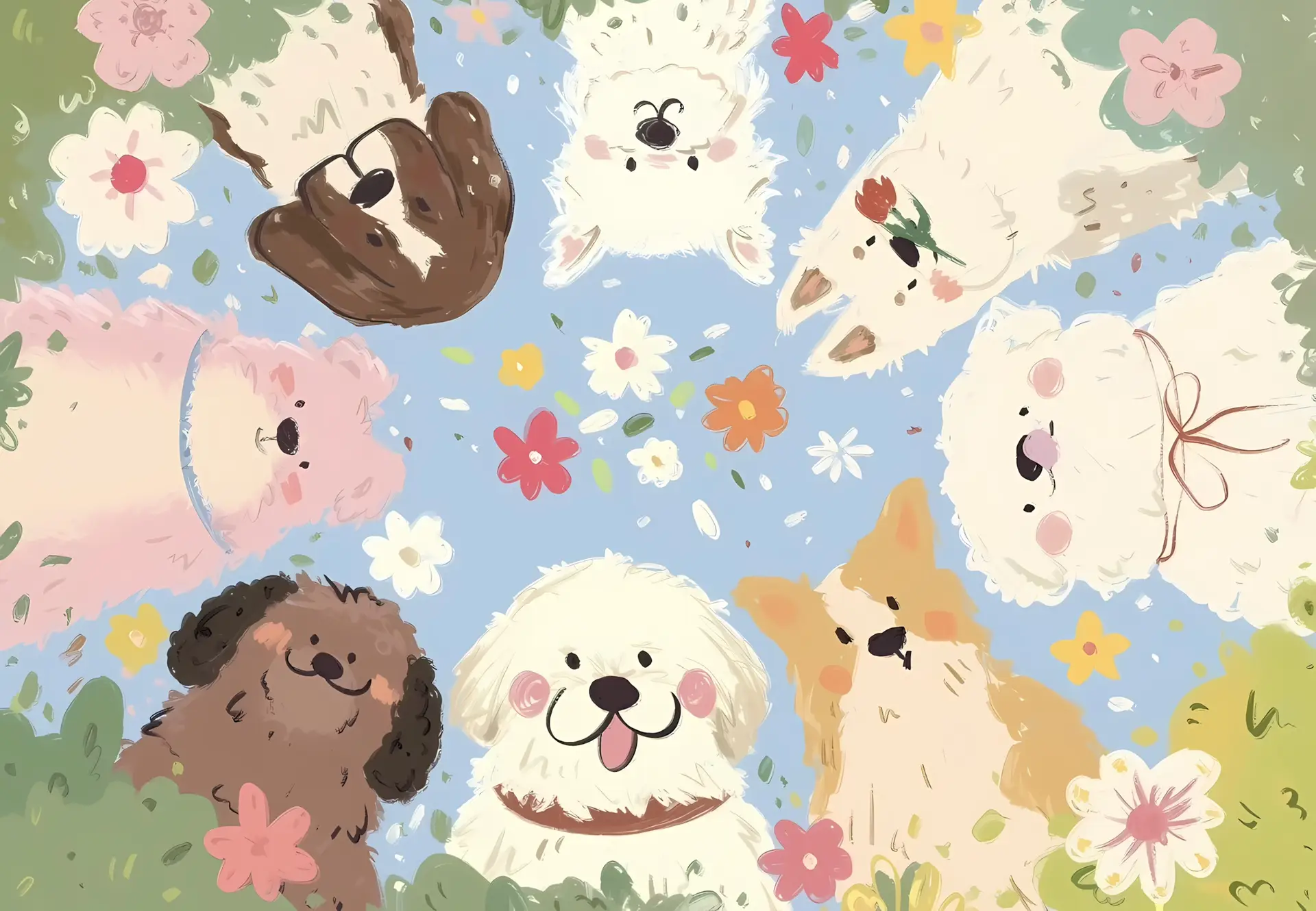 Cute Hand-drawn Dog Pack Illustration