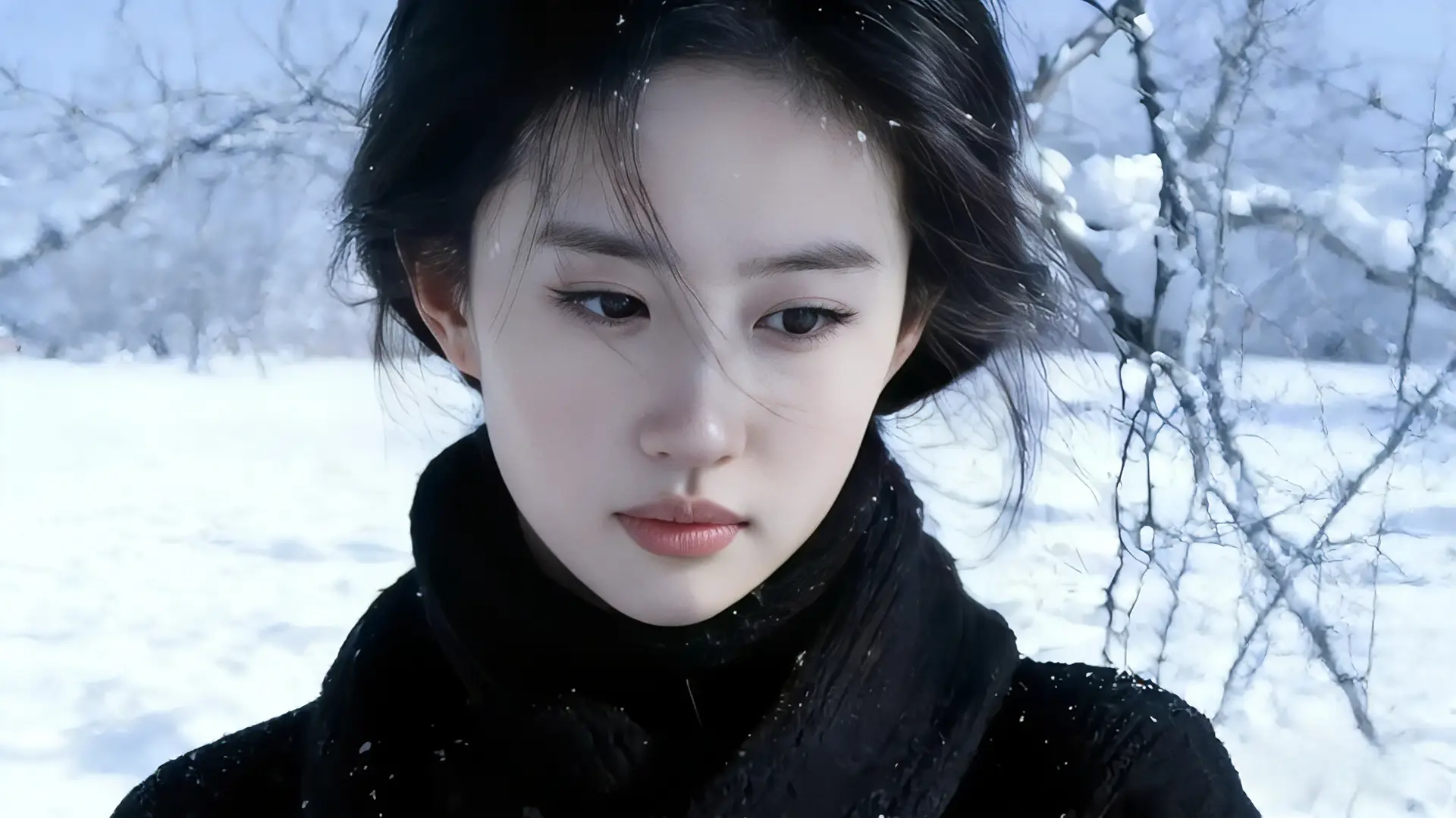 Liu Yifei Snowy Portrait Wallpaper