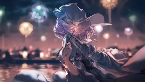 3840x2160 Desktop Wallpaper - 动漫少女烟花夜景4K电脑壁纸