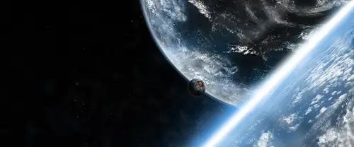 3840x1600 Ultrawide Wallpaper - 深空蓝白行星与暗色小卫星超宽屏壁纸