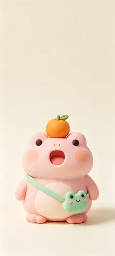 1440x3200 Mobile Wallpaper - 头顶橘子的粉色青蛙手机壁纸