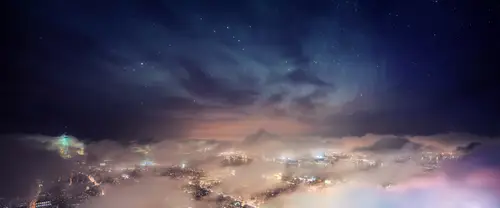 3840x1600 Ultrawide 城市建筑 Wallpaper - 城市云海星空夜景超宽屏壁纸