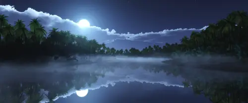 3840x1600 Ultrawide Wallpaper - Full Moon Tropical Coast Night Ultrawide Wallpaper