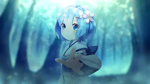 2560x1440 Desktop 动漫二次元 Wallpaper - 蓝发动漫少女林中回眸