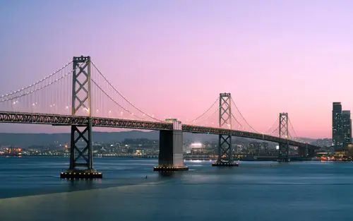 5120x3200 Desktop 城市建筑 Wallpaper - 旧金山海湾大桥紫气晚霞4K电脑壁纸
