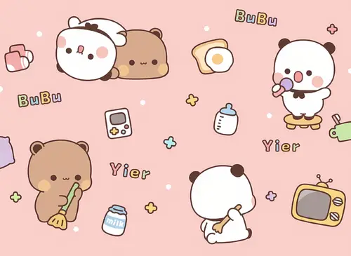 2358x1720 Desktop Wallpaper - 一二布布熊抱与萌物散落图案电脑壁纸