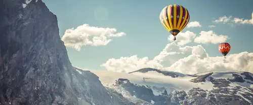 3840x1600 Ultrawide Wallpaper - 雪山热气球蓝天白云超宽屏壁纸