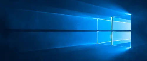 3840x1600 Ultrawide Wallpaper - 深蓝渐变背景中右侧Windows四格光窗与横向蓝色光束