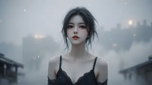 1920x1080 Desktop Wallpaper - 黑吊带少女迷雾背景数字艺术电脑壁纸