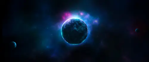 3840x1600 Ultrawide Wallpaper - 深空蓝色星球与绚丽星云超宽屏壁纸