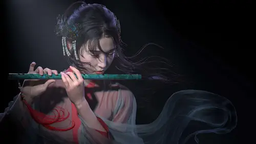7281x4096 Desktop Wallpaper - 古风女子吹笛特写4K电脑壁纸