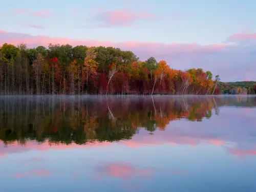 5112x3834 Desktop 自然风景 Wallpaper - 秋日湖畔粉色霞光倒影