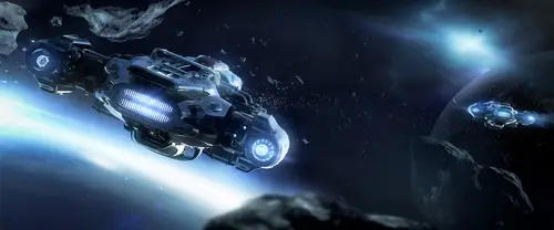 3840x1600 Ultrawide Wallpaper - 深空星舰陨石群超宽屏壁纸