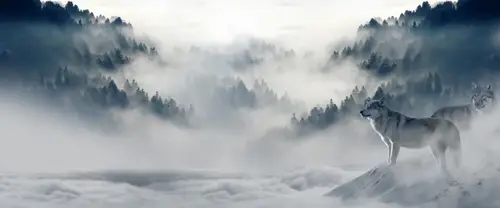 3840x1600 Ultrawide Wallpaper - 群狼山林晨雾超宽屏壁纸
