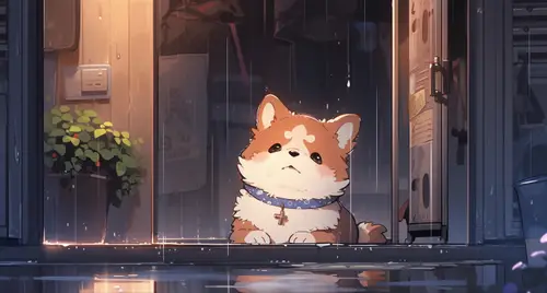 2912x1560 Desktop Wallpaper - 雨中守望的治愈系小狗