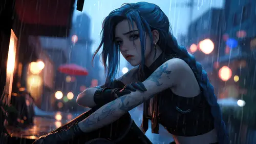 3840x2160 Desktop 动漫二次元 Wallpaper - 金克丝雨夜街头4K电脑壁纸