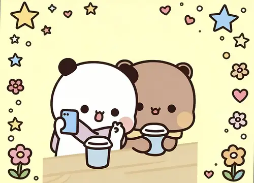 2358x1696 Desktop Wallpaper - 一二布布看手机喝奶茶壁纸