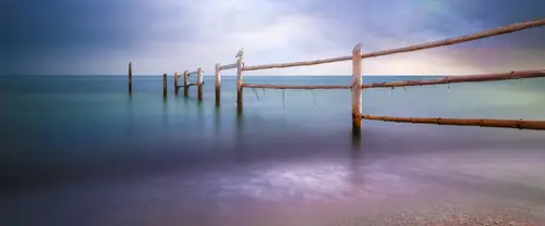 3840x1600 Ultrawide Wallpaper - 海中木栅栏与海鸥超宽屏壁纸