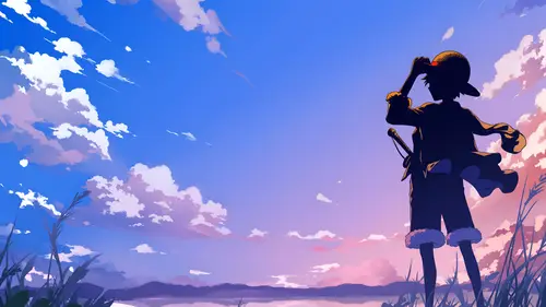 3840x2160 Desktop Wallpaper - 海贼王路飞日落剪影4K电脑壁纸