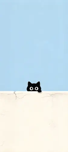 1440x3200 Mobile Wallpaper - Peeping Black Cat Wall, Minimalist Illustration Mobile Wallpaper