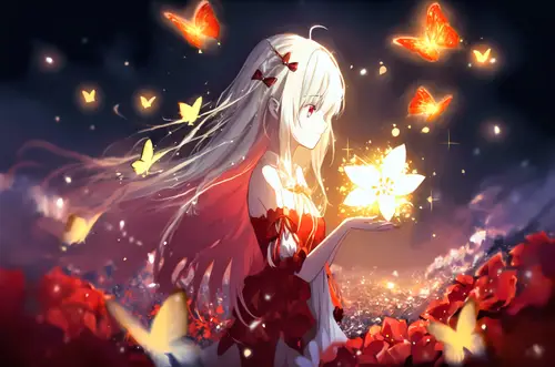 6096x4042 Desktop 动漫二次元 Wallpaper - 白发少女与光之蝶