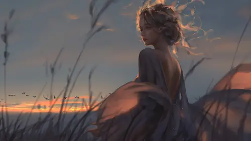 3836x2157 Desktop Wallpaper - 黄昏荒野少女插画电脑壁纸