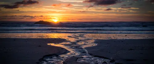 3840x1600 Ultrawide Wallpaper - 海滩日落余晖流水超宽屏壁纸