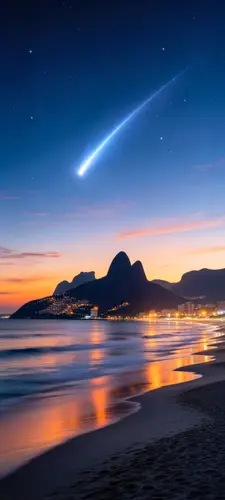 1440x3200 Mobile Wallpaper - 里约热内卢海滩流星夜空手机壁纸