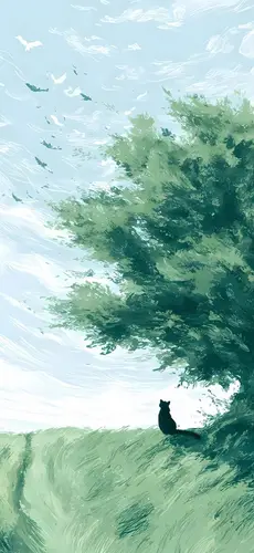 1280x2781 Mobile Wallpaper - 绿意森系小猫清新壁纸