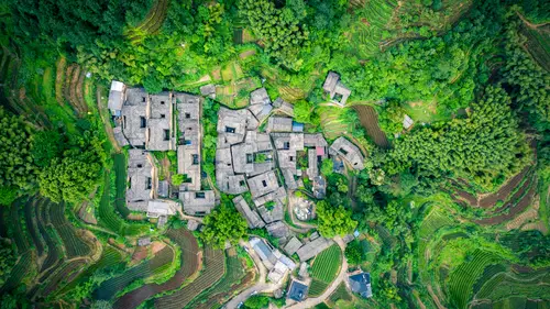 3840x2160 Desktop 自然风景 Wallpaper - 松阳杨家堂村茶园古村落4K电脑壁纸