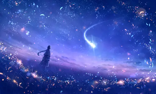 4964x3000 Desktop 视觉艺术 Wallpaper - 少女仰望星空流星壁纸