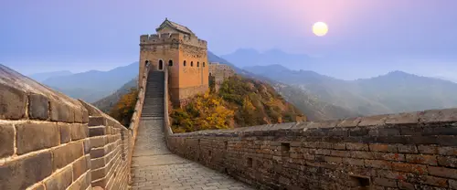 3840x1600 Ultrawide Wallpaper - 长城烽火台落日与秋色山脊超宽屏壁纸