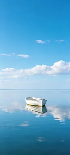 1161x2580 Mobile Wallpaper - 平静湖面孤舟蓝天白云手机壁纸