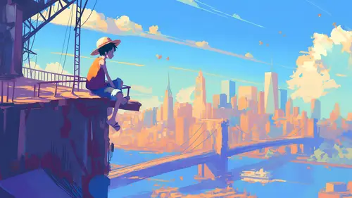 3840x2160 Desktop Wallpaper - 航海王路飞城市远眺4K电脑壁纸