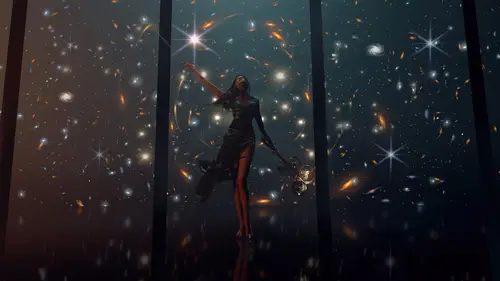 7681x4320 Desktop Wallpaper - 深空星海长裙女性8K电脑壁纸