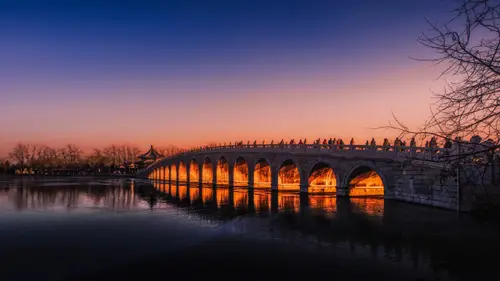 5301x2982 Desktop 自然风景 Wallpaper - 颐和园十七孔桥夕阳美景