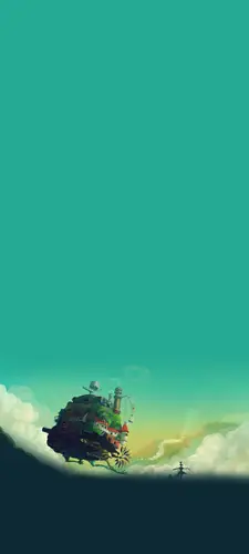 1080x2400 Mobile 自然风景 Wallpaper - 空中移动城堡插画