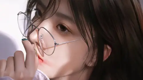 1920x1080 Desktop Wallpaper - 戴金丝眼镜少女特写电脑壁纸