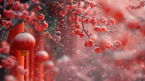 3840x2160 Desktop 自然风景 Wallpaper - Red Plum Blossoms and Snow Chinese Style Wallpaper