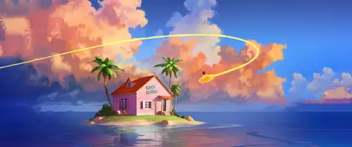 3440x1440 Ultrawide Wallpaper - 龟仙屋孤岛夕阳超宽屏壁纸