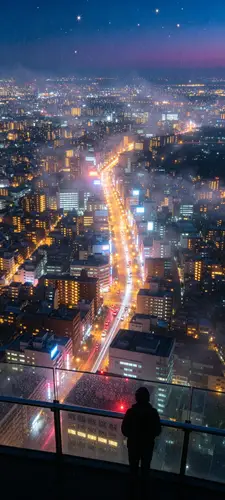 1440x3200 Mobile Wallpaper - 雨夜高空观景台城市夜景手机壁纸