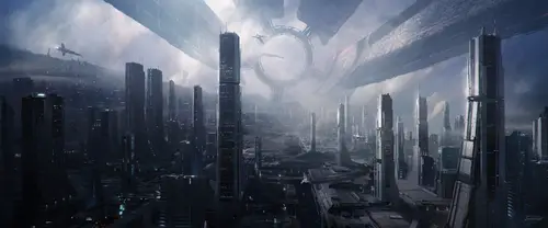3840x1600 Ultrawide Wallpaper - 科幻未来城市环形空间站超宽屏壁纸