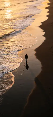 1440x3200 Mobile Wallpaper - 夕阳海滩独自漫步手机壁纸