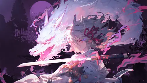 3840x2160 Desktop 科幻赛博 Wallpaper - 白龙武士动漫少女壁纸