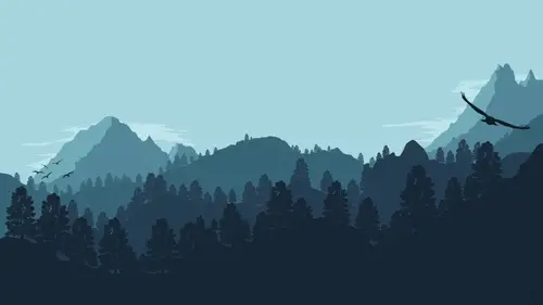 7680x4320 Desktop Wallpaper - Green Mountains and Flying Birds Illustration 8K Desktop Wallpaper