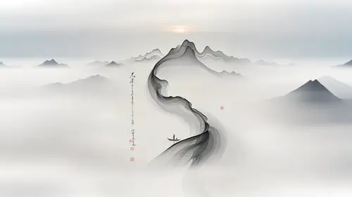 3840x2160 Desktop Wallpaper - Minimalist Ink Wash Landscape with Lone Boat