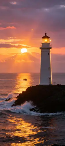 1440x3200 Mobile Wallpaper - 夕阳海岛灯塔手机壁纸