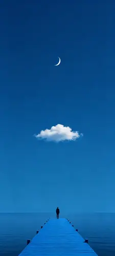 1161x2580 Mobile Wallpaper - 深蓝海面木栈道孤单背影手机壁纸