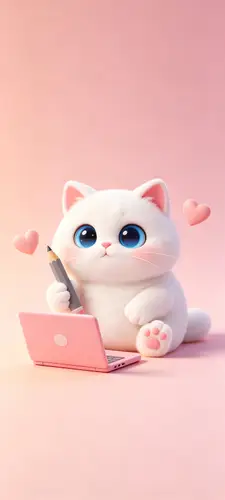 1440x3200 Mobile Wallpaper - 粉色背景可爱白猫手机壁纸